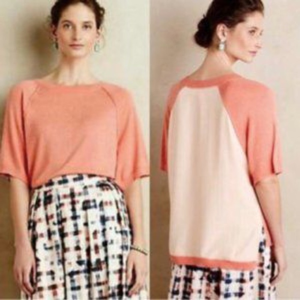 Anthropologie East Falls Mixed Media Short Sleeve Blouse